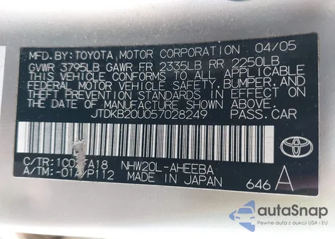 2005 Toyota Prius из США, поврежденный, VIN JTDKB20U057028249